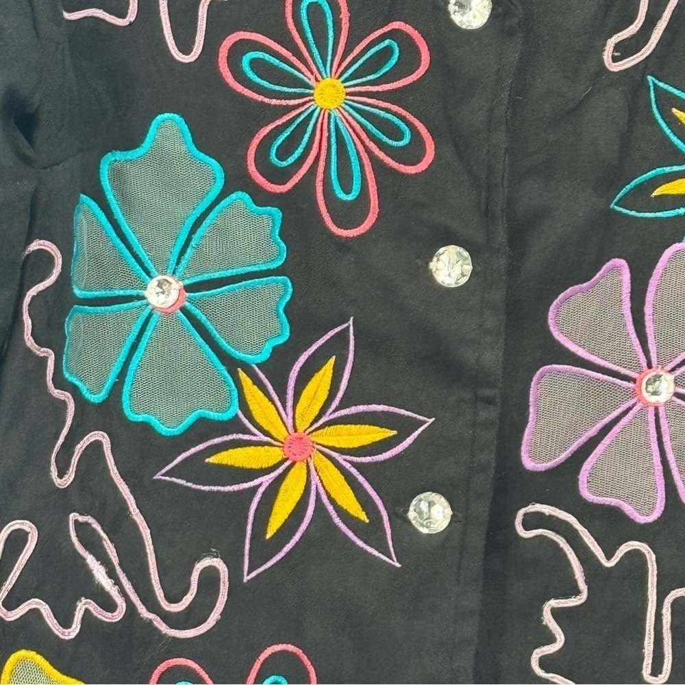 Vintage INDIGO MOON Women's L Black Embroidered Bohemian Jacket Floral Small - Picture 3 of 4